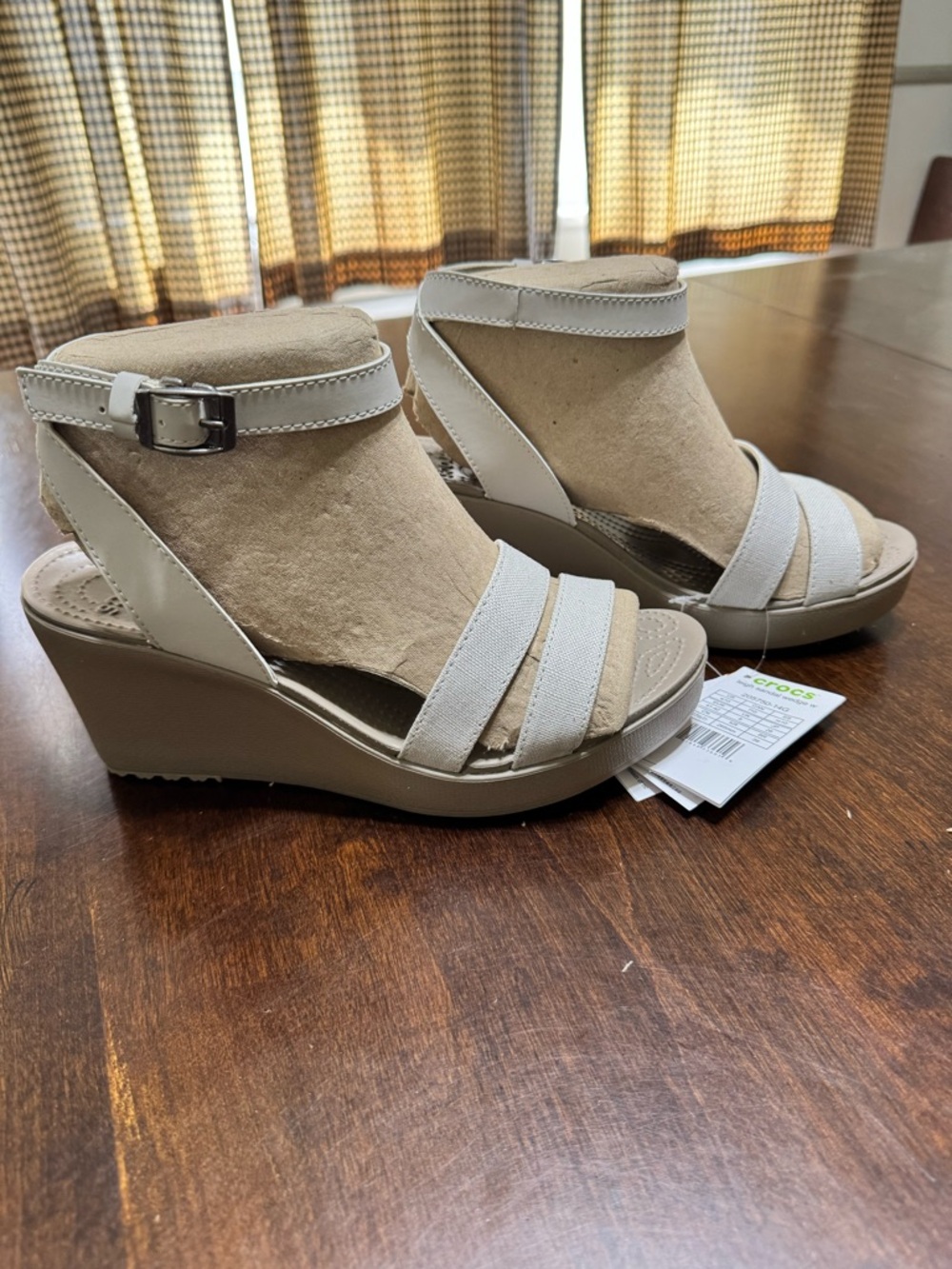 CROCS Beige/Taupe Wedge Sandals with Ankle Strap